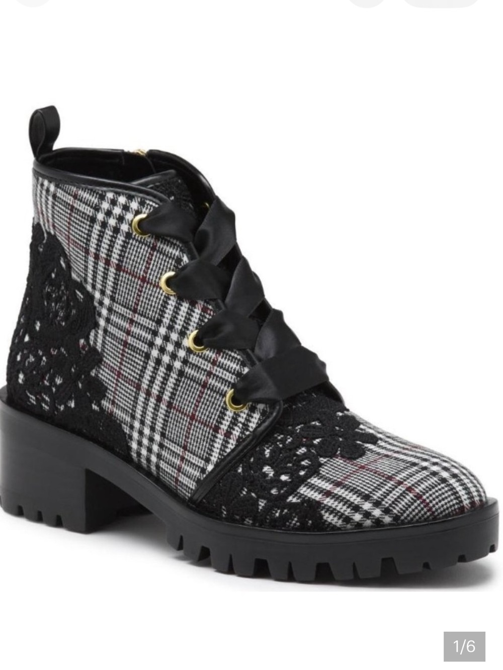 Never Used!!! Karl Lagerfeld Black and White Plaid Lace-Up Ankle Boots